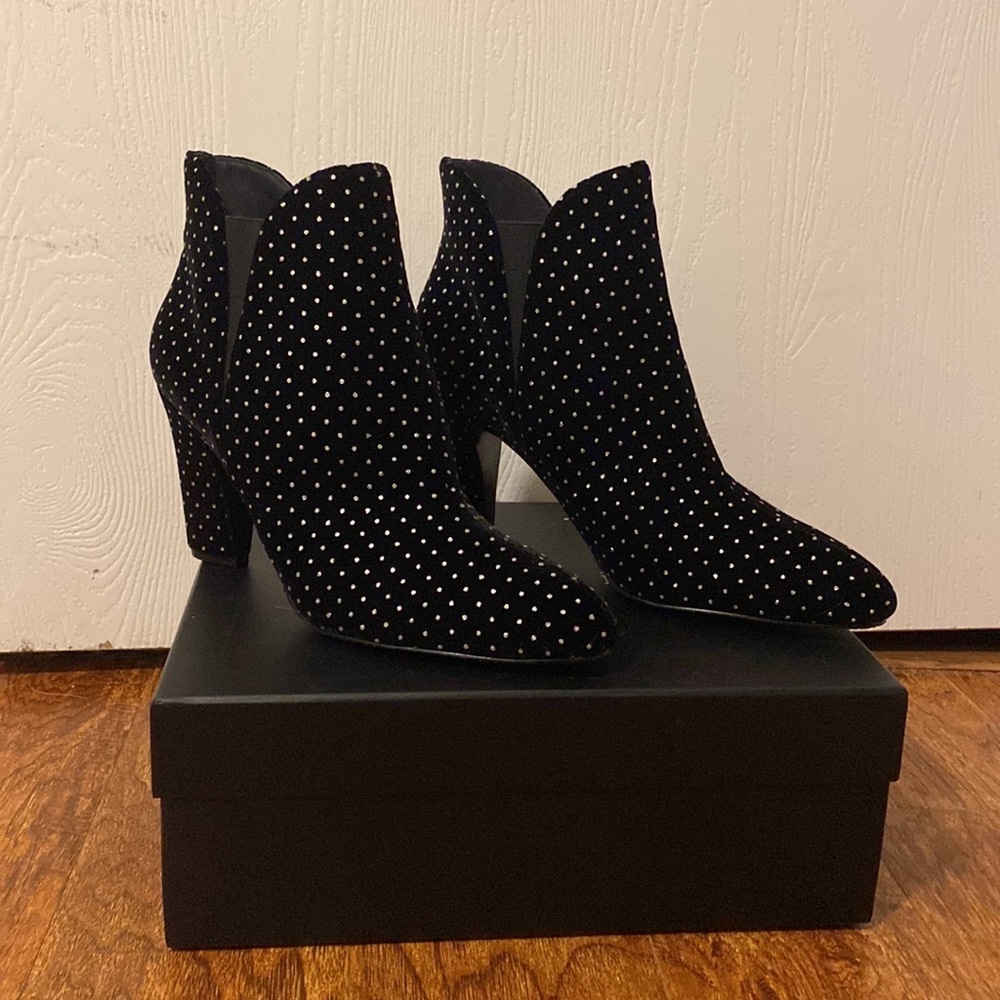 black booties with rhinestones